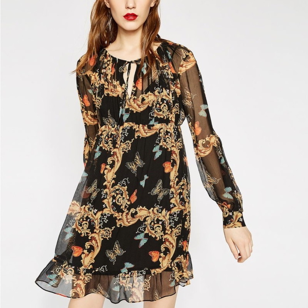 The Kooples Silk Royal Butterfly Floral Sheer Lightweight Beach Coverup Dress XS
